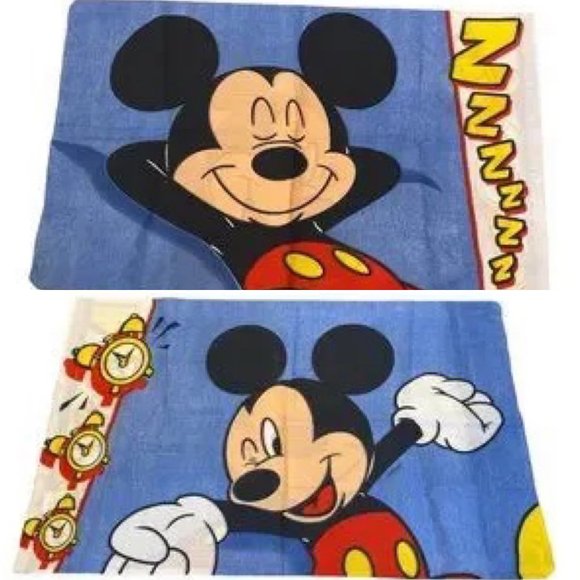 DISNEY Mickey Mouse Pillowcase NWOT Winking Mickey ZZZZZZ Mickey Sleeping - Picture 1 of 9
